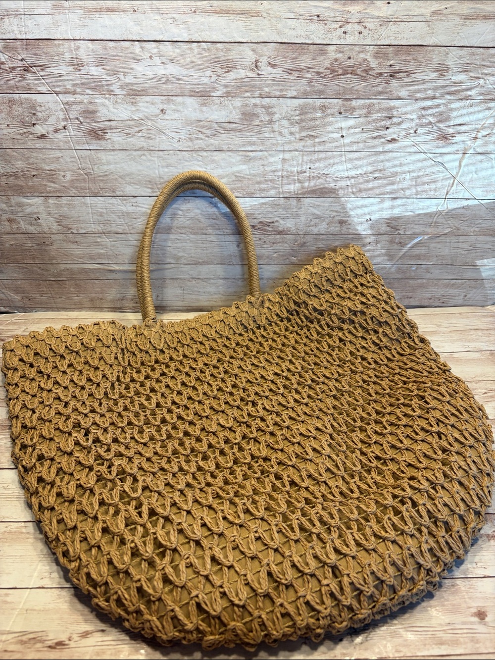 Woven Tan Brown Large Tote Bag EUC